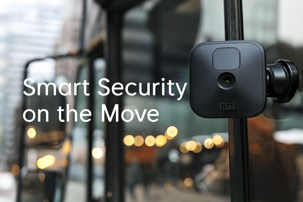 Blink Outdoor camera mounted on a food truck window in a busy urban setting