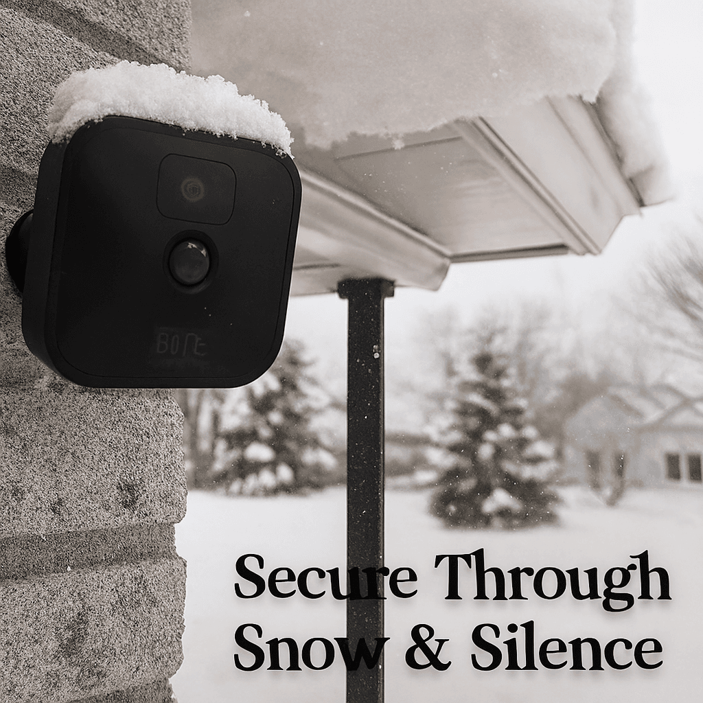 Blink Outdoor camera mounted on a snowy Canadian porch