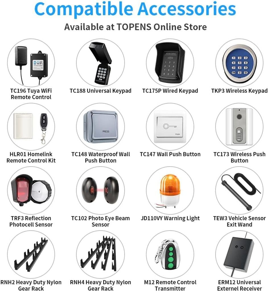 TOPENS RK1100T Automatic Sliding Gate Opener – 2800lbs, AC Powered with Nylon Gear Rack - Thumbnail 7