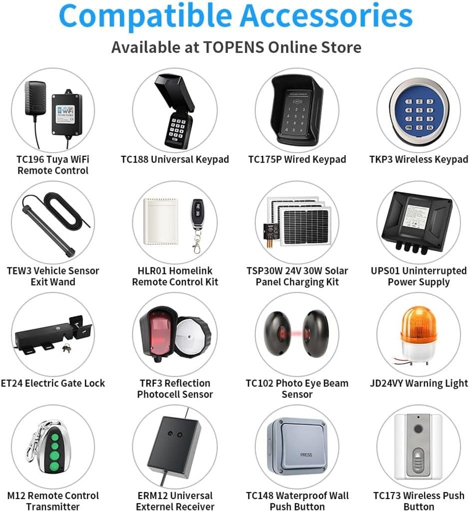TOPENS PW302 Dual Swing Gate Opener – Light Duty, AC Powered with Remote Control Kit - Thumbnail 8