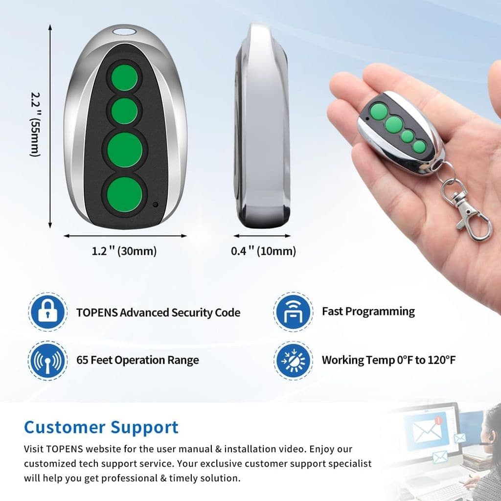 TOPENS M12 Remote Control – 4-Button Wireless Transmitter for Gate Openers (2-Pack) - Thumbnail 7