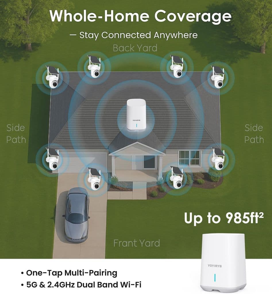 YOYIRYB 4K Wireless Solar-Powered Security Camera System – 4 Cameras + Hub - Thumbnail 2