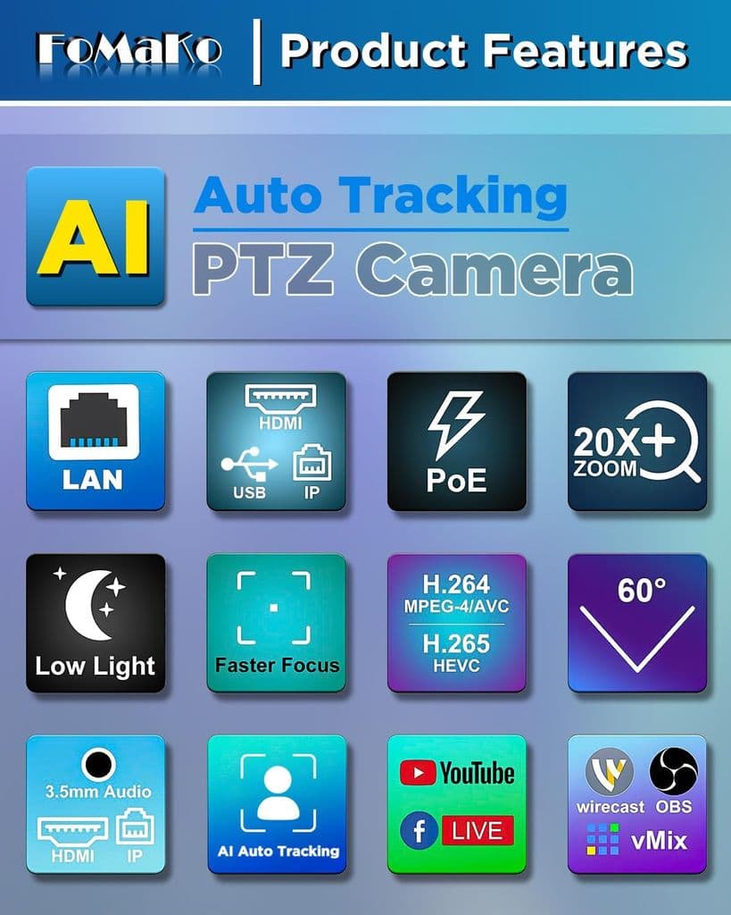 FoMaKo FMK20SDI PTZ HDMI AI Auto-Tracking Camera – 20x Optical Zoom - Thumbnail 8