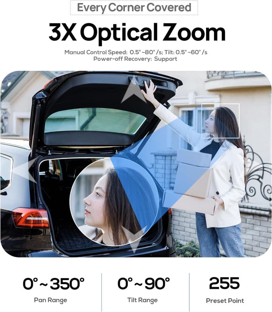 VIKYLIN 6MP PoE IP PTZ Dome Camera – 3X Optical Zoom, AI Detection, IR Night Vision - Thumbnail 3