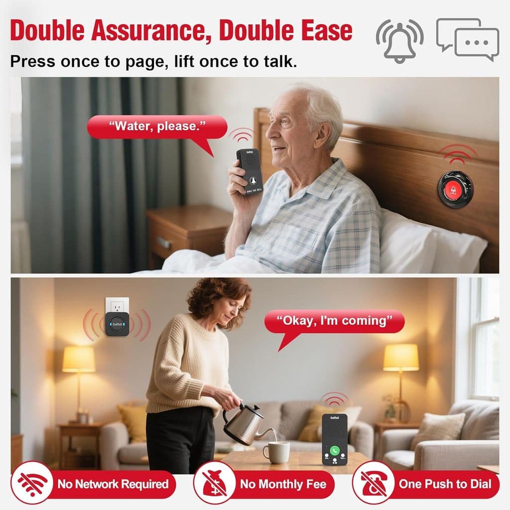 CallToU Wireless Caregiver Pager + Intercom System – 1 Receiver, 2 Call Buttons, 2 Intercoms - Thumbnail 2