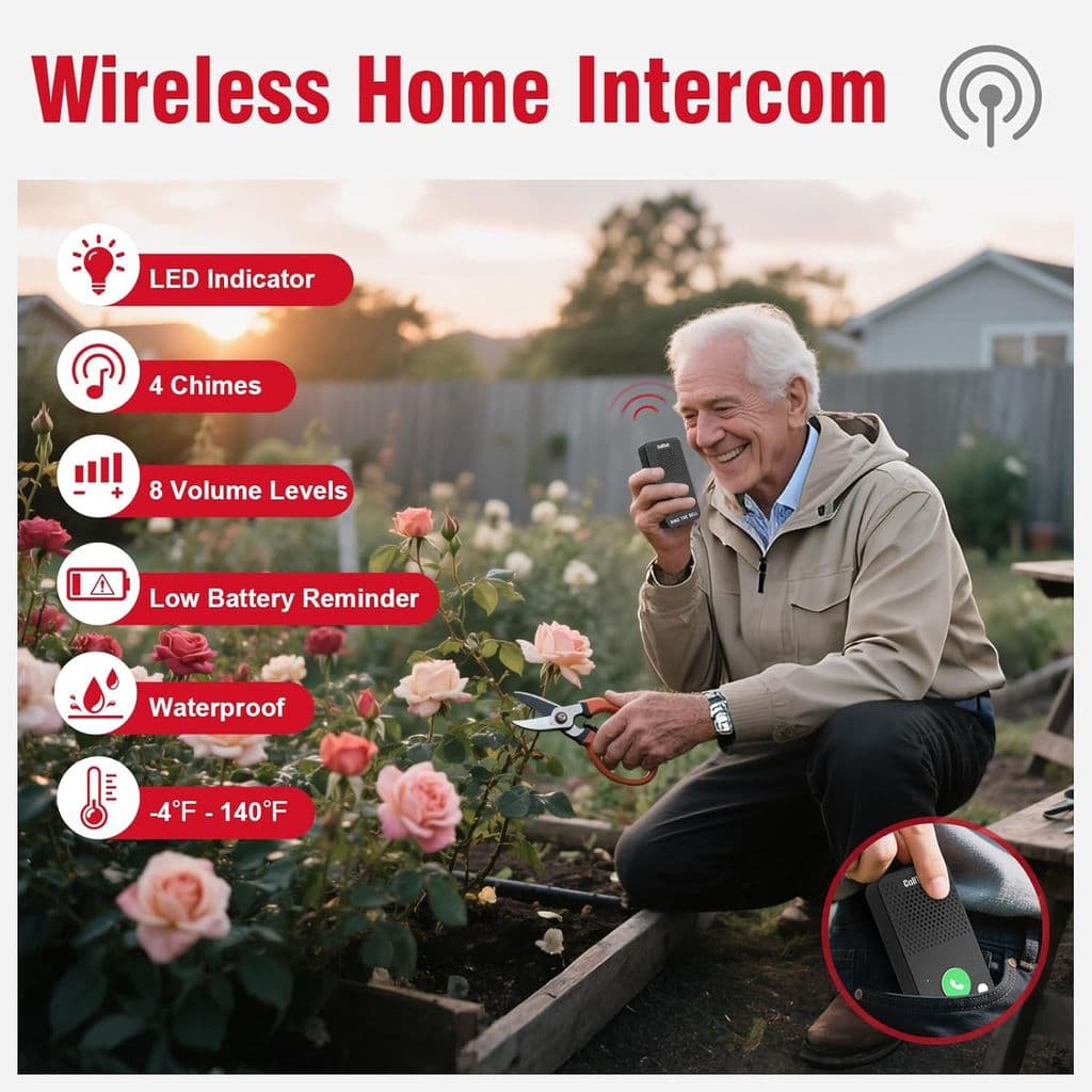 CallToU Wireless Caregiver Pager + Intercom System – 1 Receiver, 2 Call Buttons, 2 Intercoms - Thumbnail 4