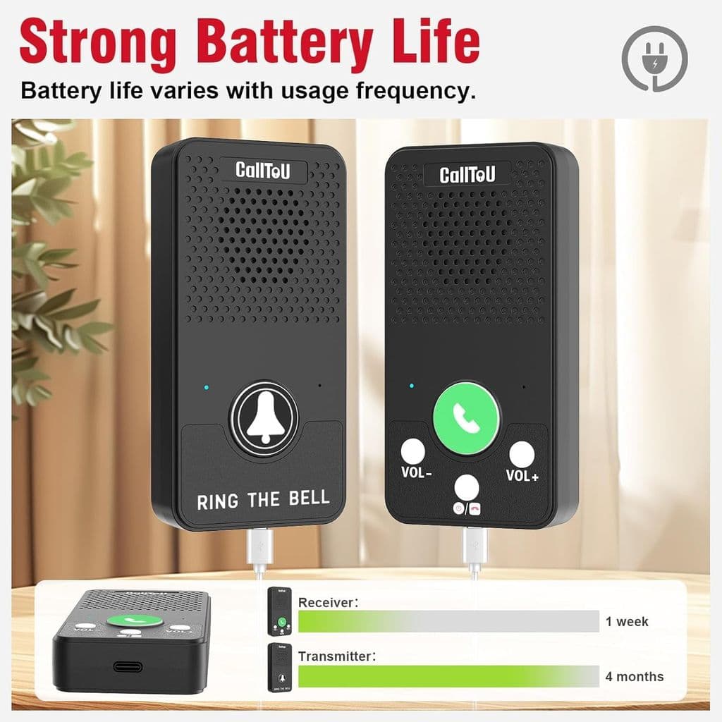 CallToU Wireless Caregiver Pager + Intercom System – 1 Receiver, 2 Call Buttons, 2 Intercoms - Thumbnail 7