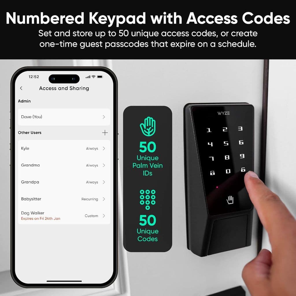 Wyze Palm Lock – Smart Door Lock with Palm Vein Recognition, Auto Lock, Keypad, Wi-Fi - Thumbnail 3