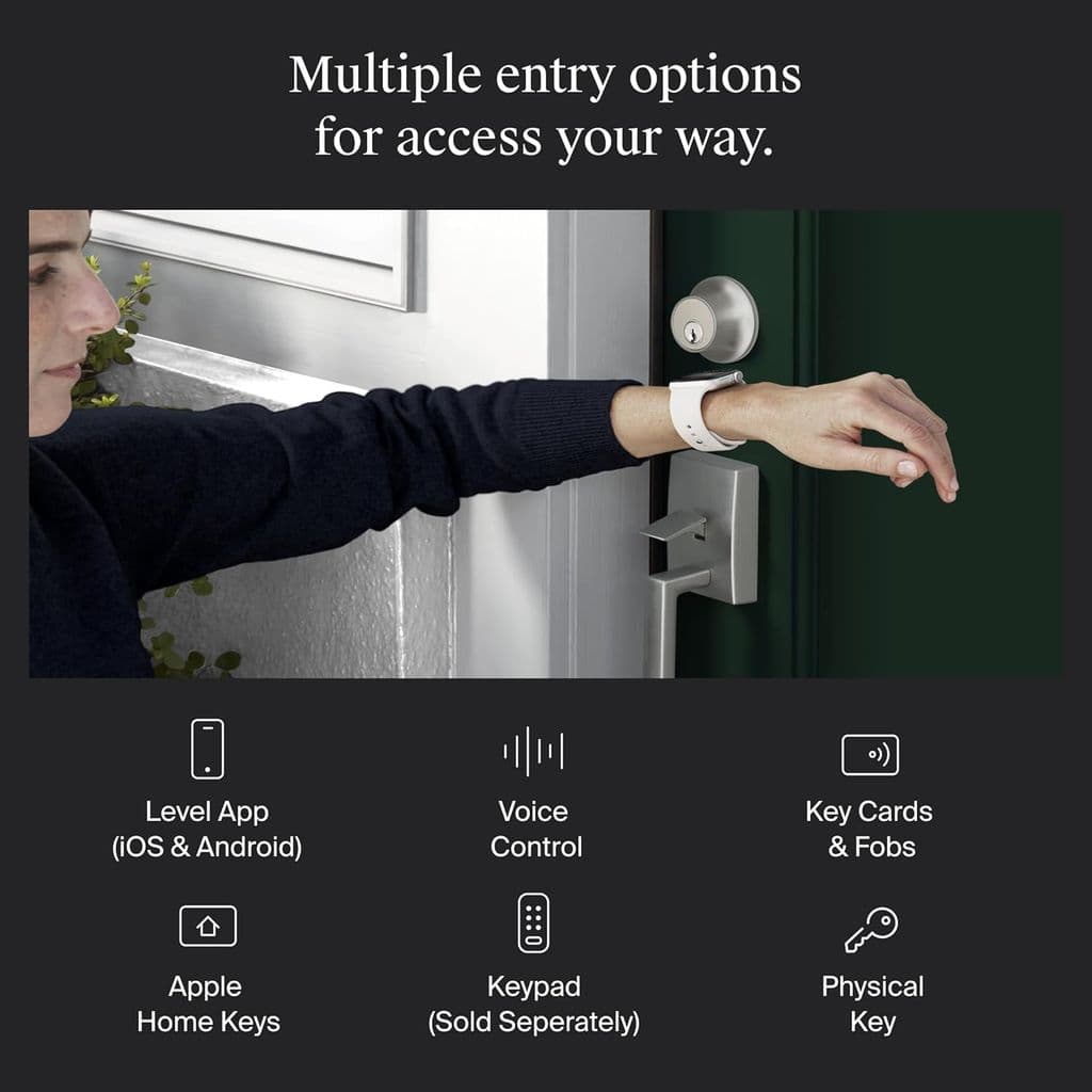 Level Lock+ Smart Lock with Apple Home Keys – Satin Chrome, Wi-Fi Bridge Included - Thumbnail 3