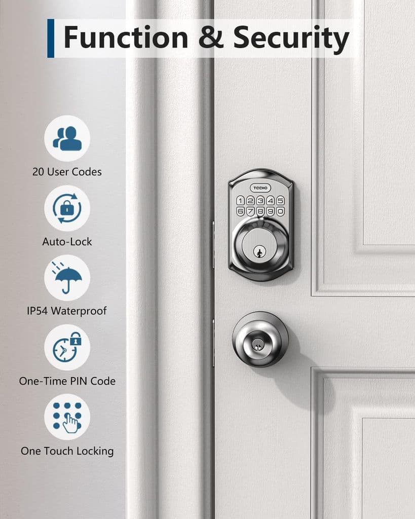 TEEHO TE001 Keyless Entry Door Lock with Keypad – Satin Nickel, Auto Lock, 2 Keys - Thumbnail 7