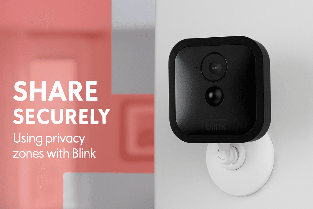 Blink camera mounted on wall in a shared living space with privacy zones highlighted