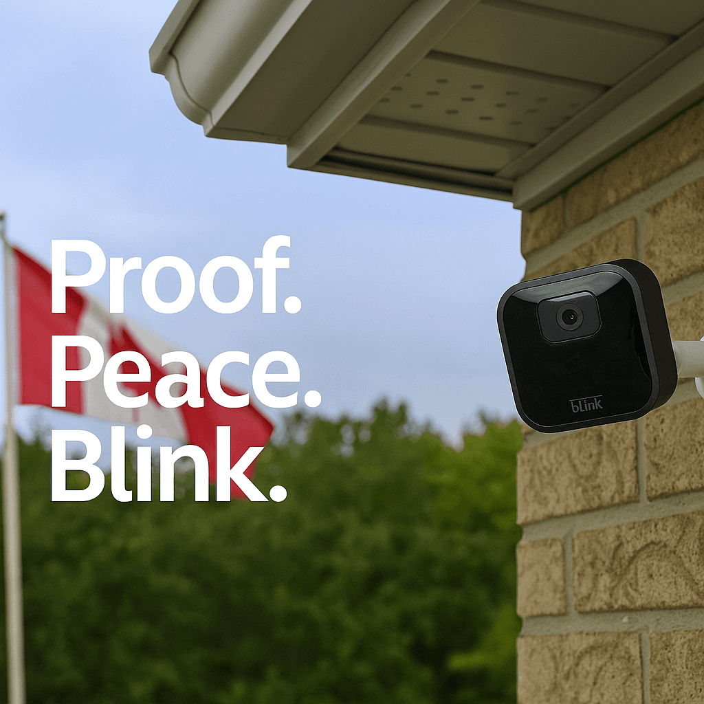 Blink camera mounted on a Canadian home resolving neighbor dispute