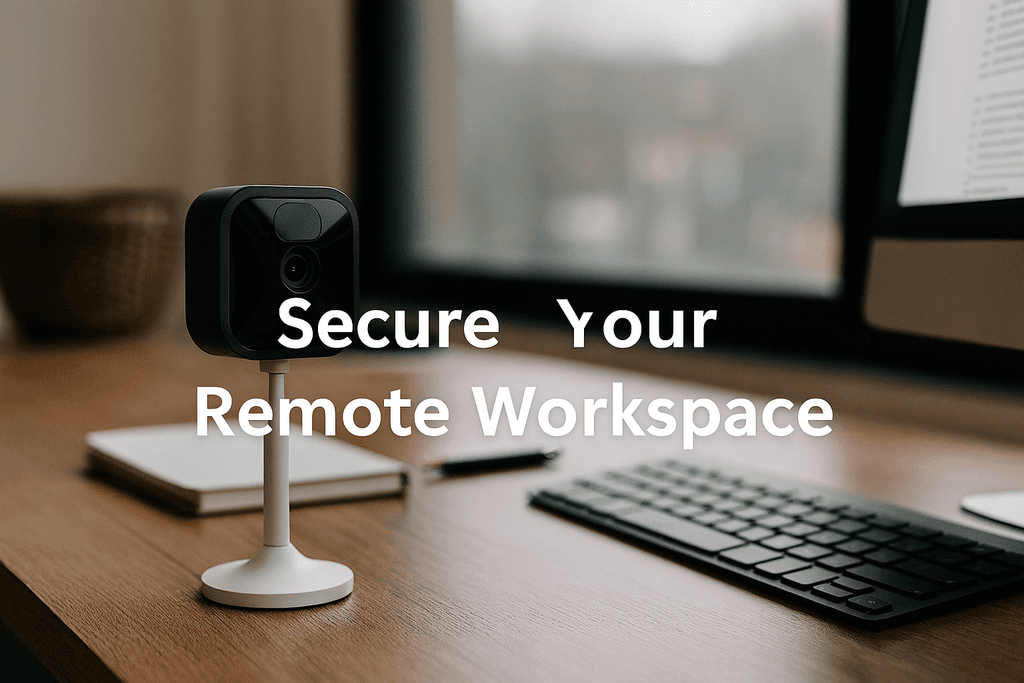 Blink camera setup in a modern Canadian home office with desk and window view