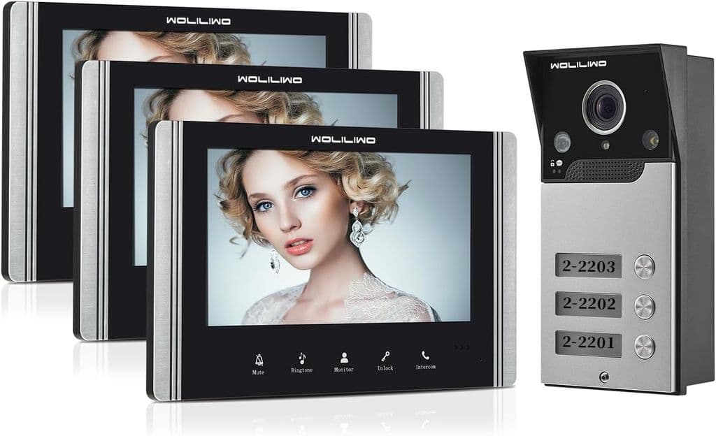 WOLILIWO Wired Video Intercom System – 7" LCD, 1 Camera & 3 Monitors - Image 1