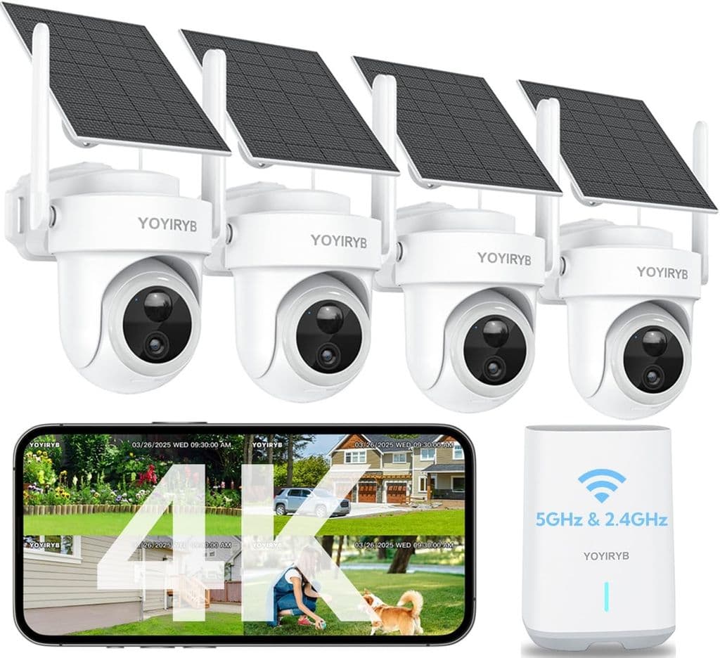 YOYIRYB 4K Wireless Solar-Powered Security Camera System – 4 Cameras + Hub - Image 1