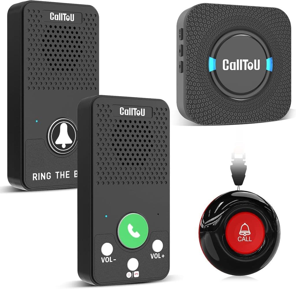 CallToU Wireless Caregiver Pager + Intercom System – 1 Receiver, 2 Call Buttons, 2 Intercoms - Image 1