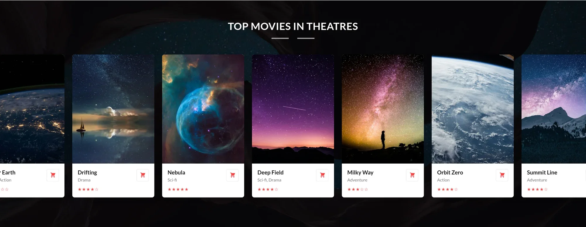 Top movies in theatres drag-to-scroll rail