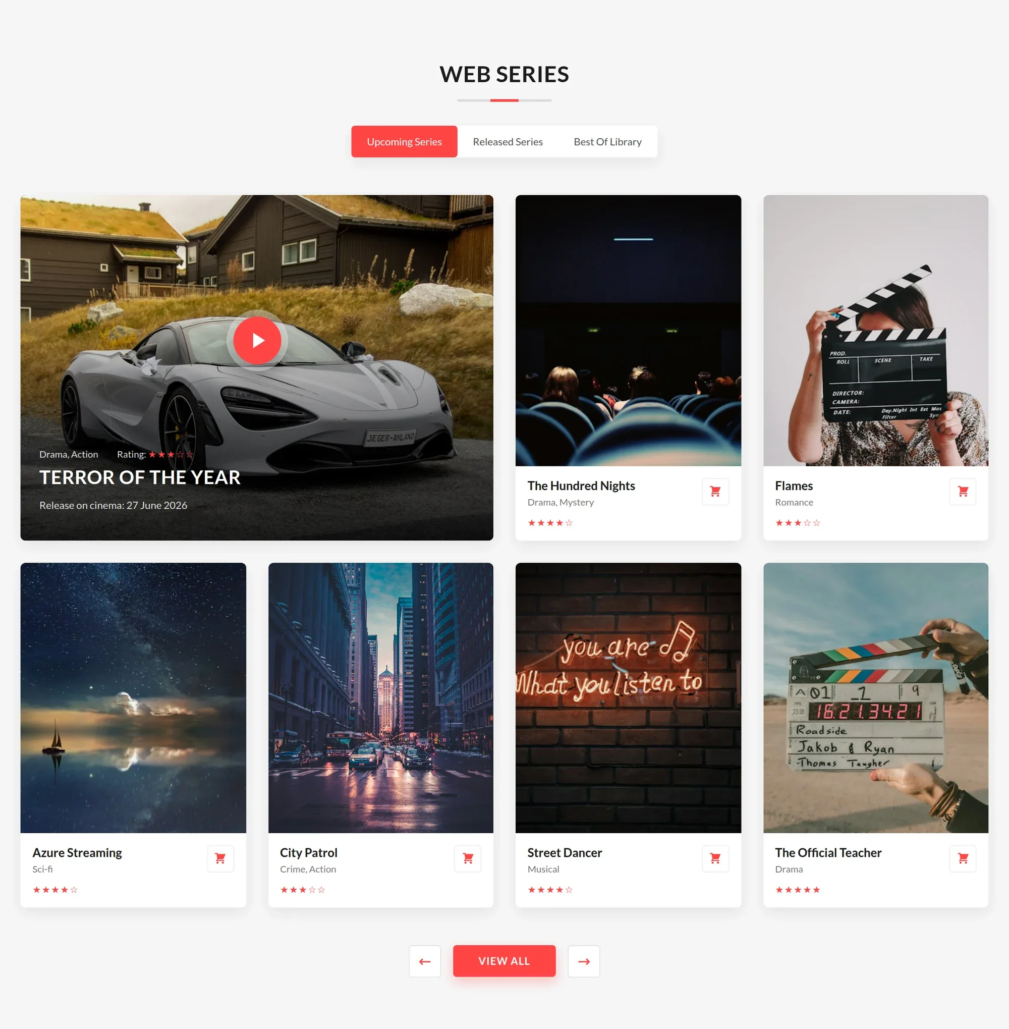 Web series section with featured trailer card