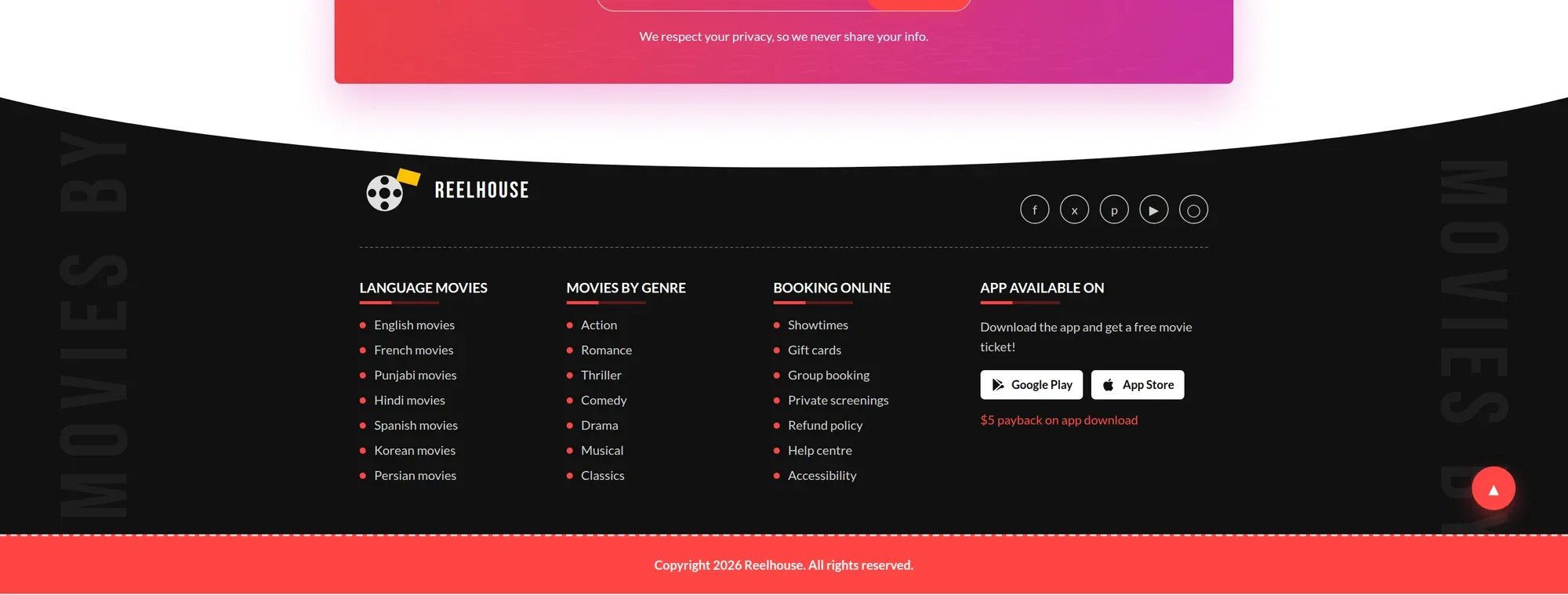 Subscribe form and footer with app store links