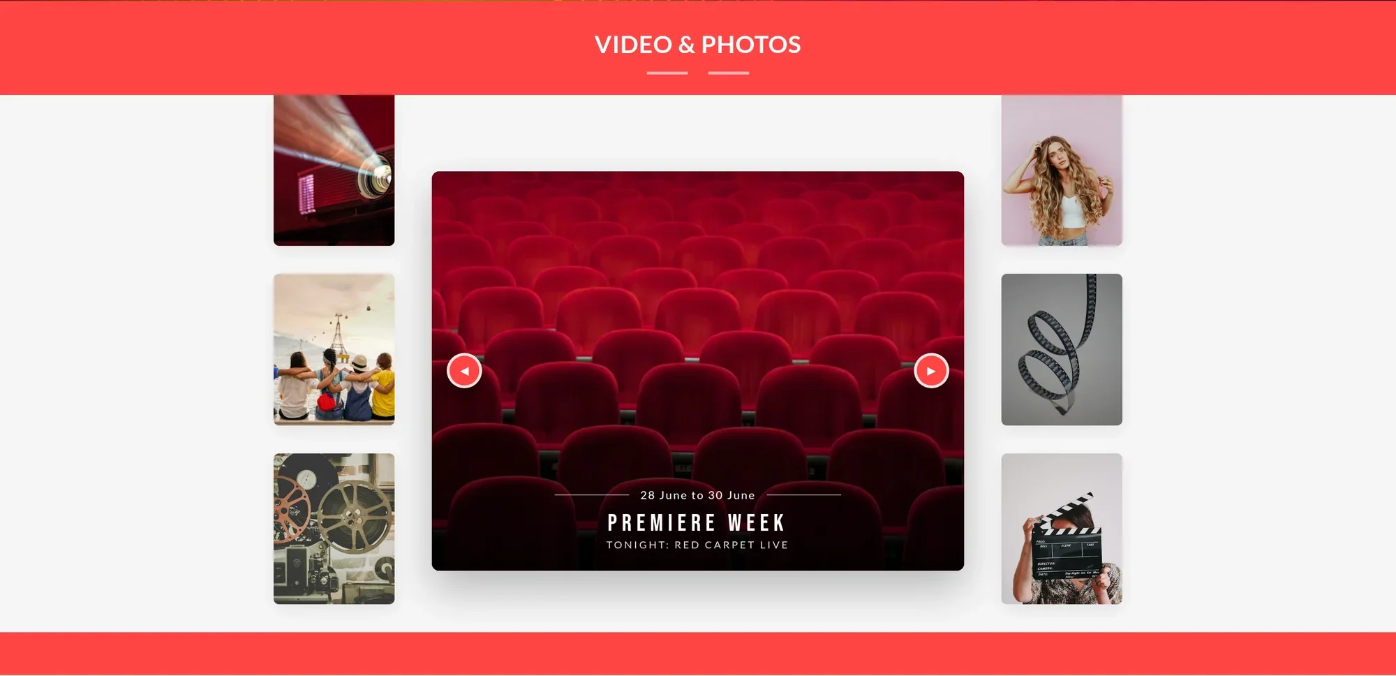 Video and photos gallery with slideshow and thumbnails