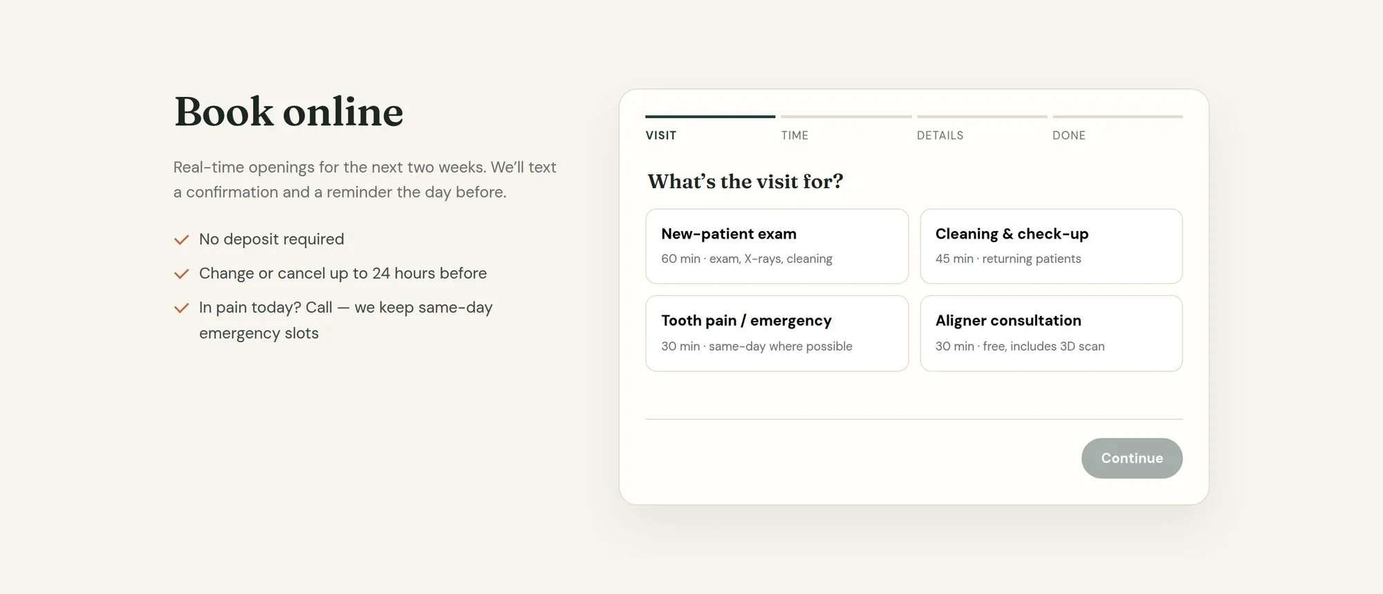 Four-step online booking widget