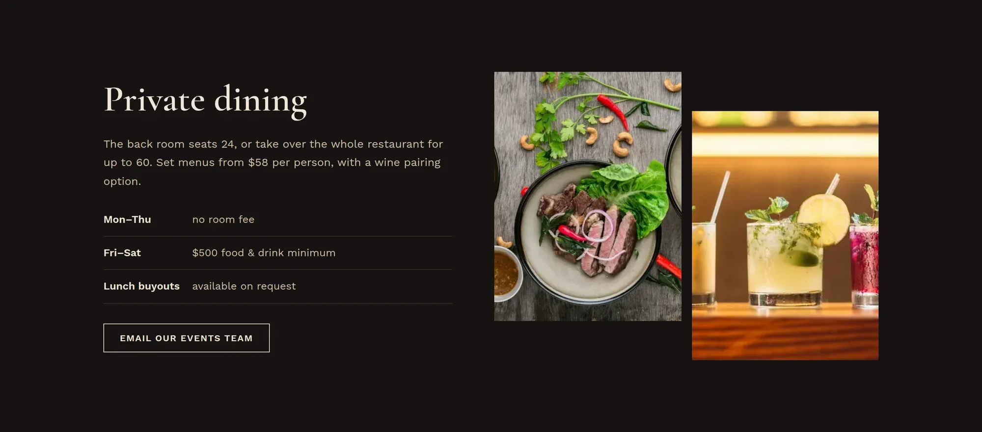Private dining section
