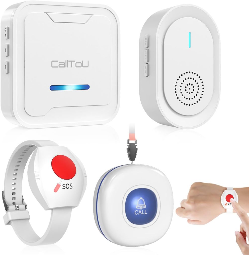 CallToU Wireless Caregiver Pager System – 2 Call Buttons + Plug-in & USB Receivers